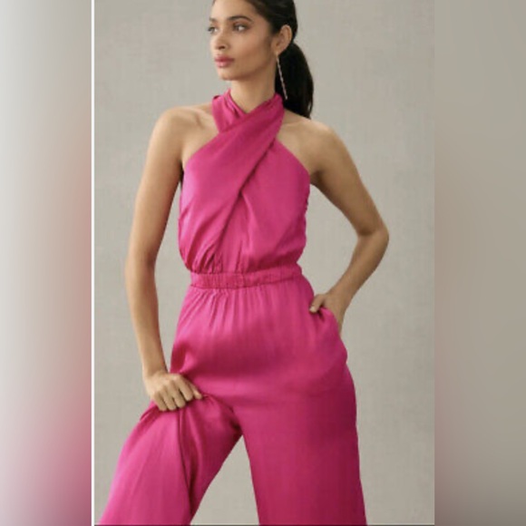 Anthropologie Dolan size large halter neck satin jumpsuit - Picture 1 of 7